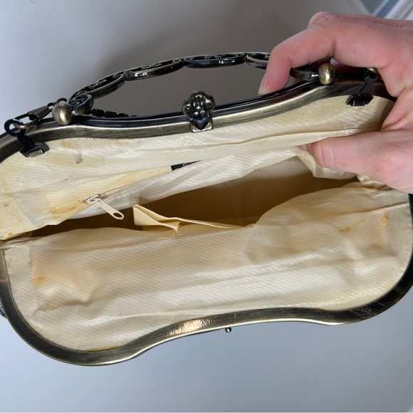 Vintage Floral Beaded Frame Purse Clutch Pink Green Brown - Picture 9 of 10